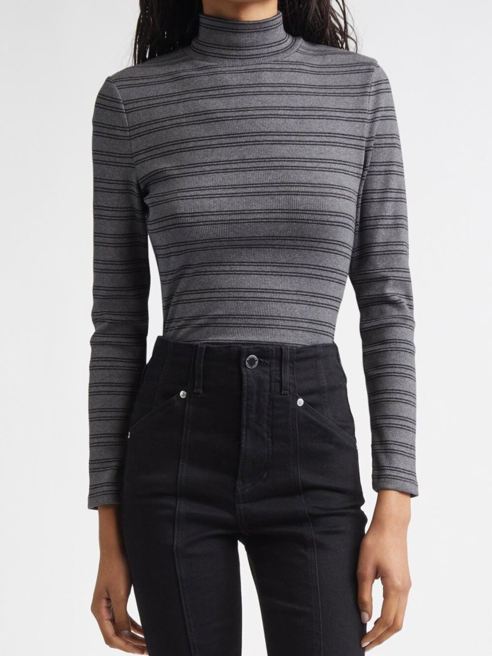 NWT VERONICA BEARD Nate Stripe Turtleneck Grey Black Lurex Top Size S